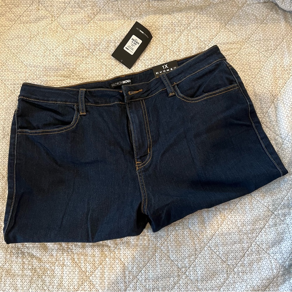 Fashion Nova-Classic Mid Rise Skinny Jeans-Dark Denim 1X NWT